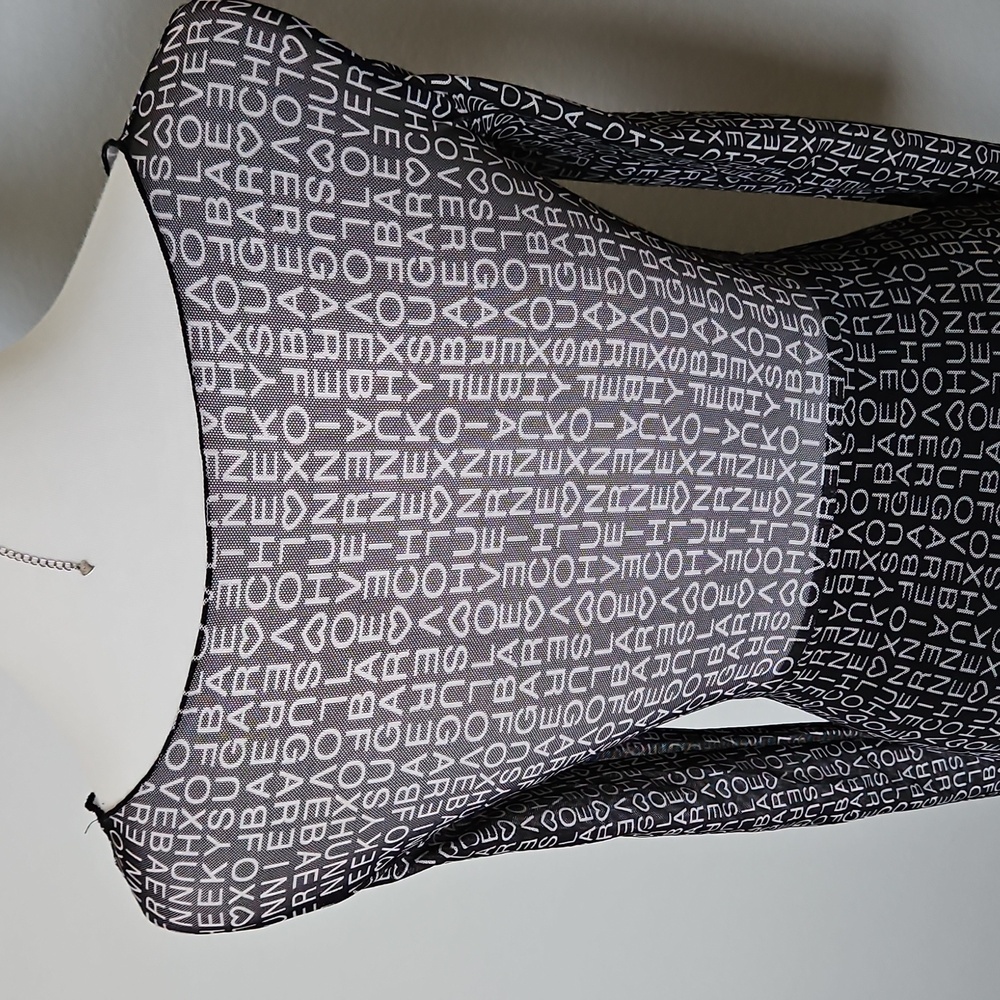 Princess Polly Text Me Mini Dress 2 Black White Patterned Slim Fit Sheer Mesh - Picture 7 of 16